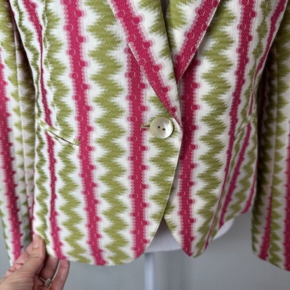 LAFAYETTE 148 New York Womens Green & Pink One Button Collar Blazer Jacket Sz 4 - Picture 5 of 12
